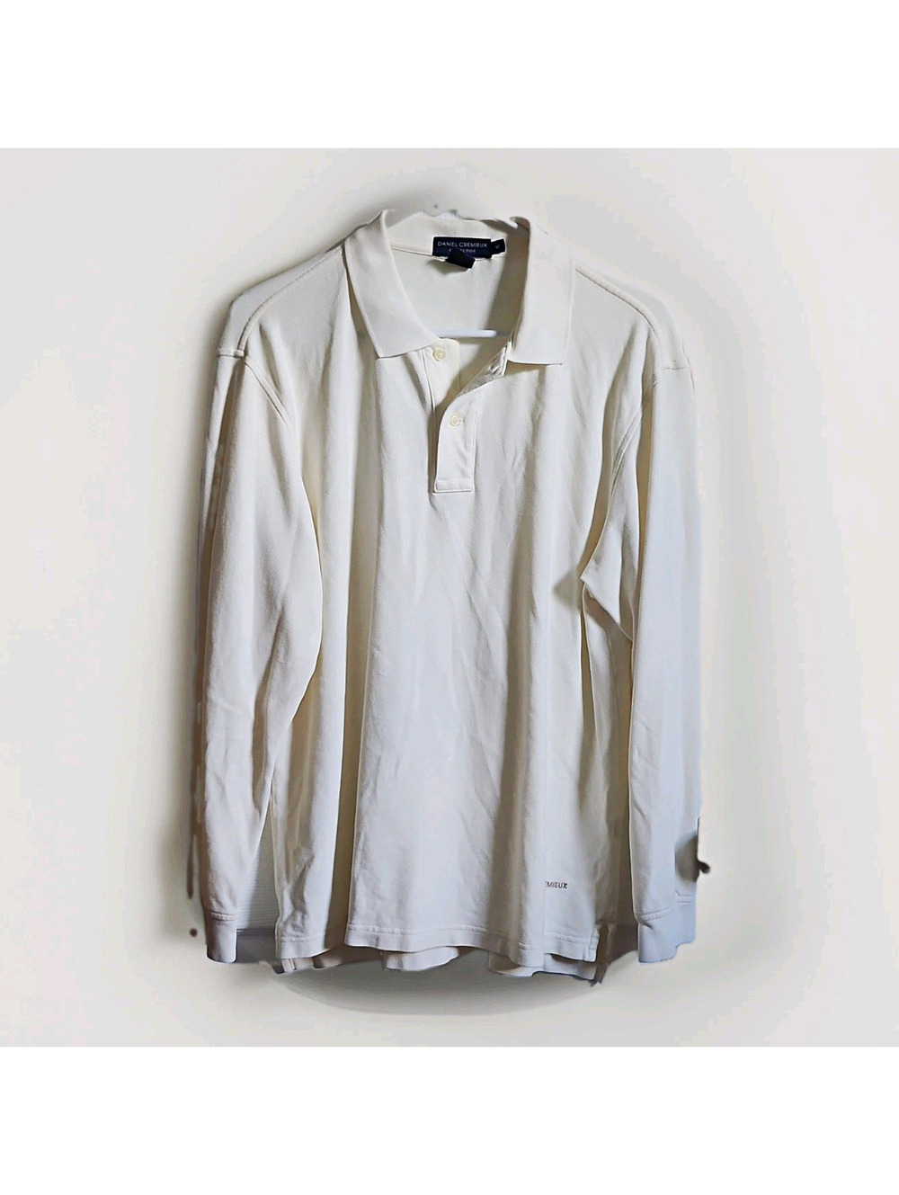 Daniel Cremieux Collection Men's Off White Knit Polo Shirt M Long Sleeve Cotton